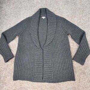 LL Bean Signature Sweater Womens Small Dark Grey Open Cardigan Shawl Chunky Wool